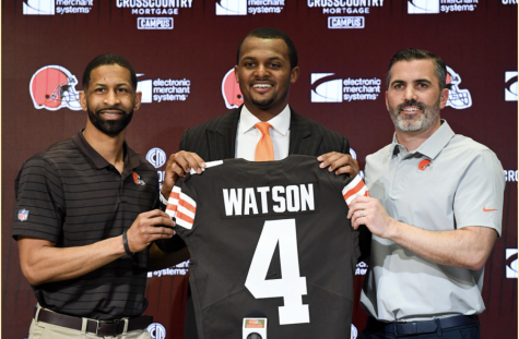 image via Nick Cammett/Getty Images

Deshaun Watson at his introductory press conference after he was traded to the Cleveland Browns.