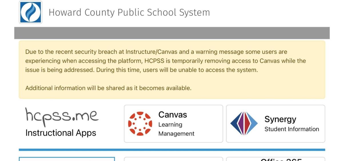 A screenshot of a message on the hcpss.me site on a Centennial student’s screen.
