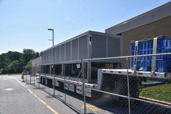 A temporary chiller sits outside Centennial’s side entrance.